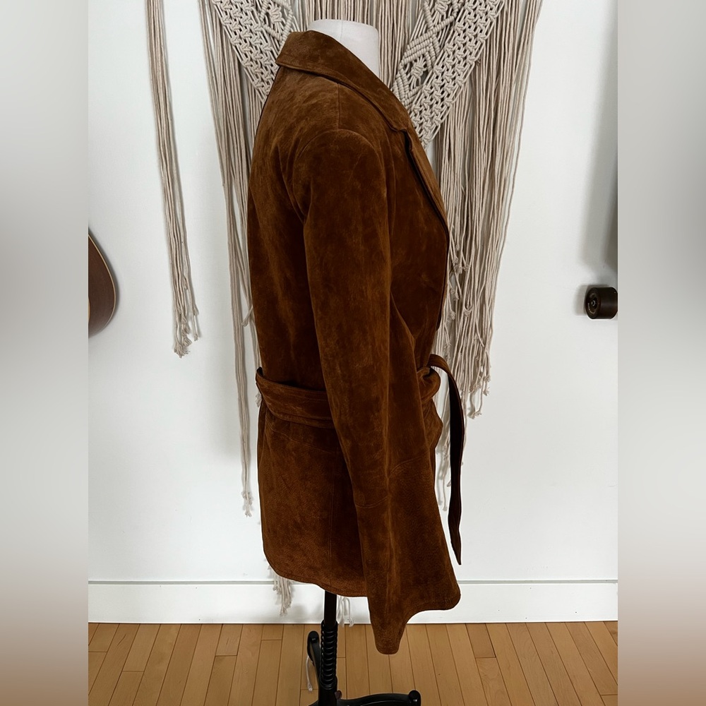 Zara Brown Suede Belted Coat - Picture 6 of 16